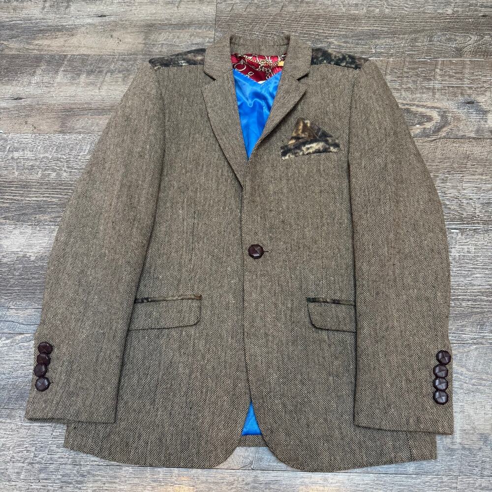 ELIE BALLEH Brown Tweed Jacket with Camo Trim - Boys Size M (10/12)